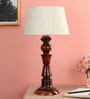White Fabric Shade Table Lamp With Brown Base