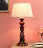 White Fabric Shade Table Lamp With Brown Base