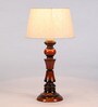White Fabric Shade Table Lamp With Brown Base