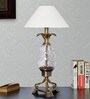White Fabric Shade Table Lamp With Brown Base