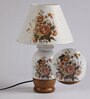 White Fabric Shade Table Lamp with Brown Base