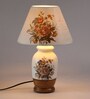 White Fabric Shade Table Lamp with Brown Base
