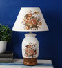 White Fabric Shade Table Lamp with Brown Base