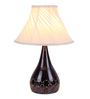 White Fabric Shade Table Lamp with Black Base