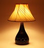 White Fabric Shade Table Lamp with Black Base