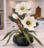 White Faux Leather Magnolia Serenade Arrangement Pot With Flower