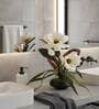 White Faux Leather Magnolia Serenade Arrangement Pot With Flower