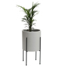 Cylindrical Shaped Large Set of 3 White Fiber Glass Floor Planter