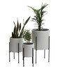 Cylindrical Shaped Large Set of 3 White Fiber Glass Floor Planter