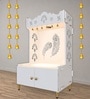 White Finish Art of Mor Pankh Floor Temple with Spacious Wooden Shelf & Inbuilt Focus Light