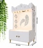 White Finish Art of Mor Pankh Floor Temple with Spacious Wooden Shelf & Inbuilt Focus Light