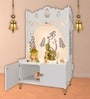 White Finish Beautiful Design of Shri Ganesh Floor Temple with Spacious Wooden Shelf & Inbuilt Focus Light