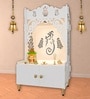 White Finish Beautiful Design of Shri Ganesh Floor Temple with Spacious Wooden Shelf & Inbuilt Focus Light