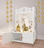 White Finish Beautiful Flower Design Pattern Floor Temple with Spacious Wooden Shelf & Inbuilt Focus Light-