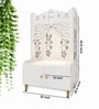 White Finish Beautiful Flower Design Pattern Floor Temple with Spacious Wooden Shelf & Inbuilt Focus Light-
