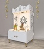 White Finish Beautiful Lotus Pattern Floor Temple with Spacious Wooden Shelf & Inbuilt Focus Light-