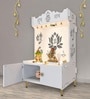 White Finish Beautiful Lotus Pattern Floor Temple with Spacious Wooden Shelf & Inbuilt Focus Light-