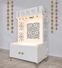 White Finish Designer Intricate Jali Design Pattern Floor Temple with Spacious Wooden Shelf & Inbuilt Focus Light