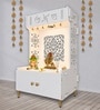 White Finish Designer Intricate Jali Design Pattern Floor Temple with Spacious Wooden Shelf & Inbuilt Focus Light