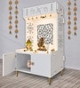 White Finish Designer Intricate Jali Design Pattern Floor Temple with Spacious Wooden Shelf & Inbuilt Focus Light