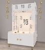 White Finish Ek-onkar Holy Symbol Floor Temple with Spacious Wooden Shelf & Inbuilt Focus Light