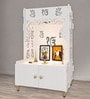 White Finish Ek-onkar Holy Symbol Floor Temple with Spacious Wooden Shelf & Inbuilt Focus Light