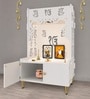 White Finish Ek-onkar Holy Symbol Floor Temple with Spacious Wooden Shelf & Inbuilt Focus Light