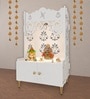 White Finish Floral Designer Pattern Floor Temple with Spacious Wooden Shelf & Inbuilt Focus Light-