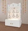 White Finish Floral Designer Pattern Floor Temple with Spacious Wooden Shelf & Inbuilt Focus Light-