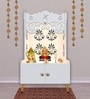 White Finish Floral Designer Pattern Floor Temple with Spacious Wooden Shelf & Inbuilt Focus Light-