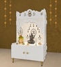 White Finish Holy Symbol Om Chakra Floor Temple with Spacious Wooden Shelf & Inbuilt Focus Light