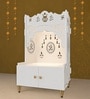 White Finish Holy Symbol Om Chakra Floor Temple with Spacious Wooden Shelf & Inbuilt Focus Light