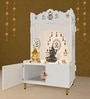 White Finish Holy Symbol Om Chakra Floor Temple with Spacious Wooden Shelf & Inbuilt Focus Light