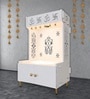 White Finish OM Swastika Symbol of Hindu Religious Floor Temple with Spacious Wooden Shelf & Inbuilt Focus Light