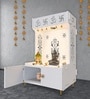 White Finish OM Swastika Symbol of Hindu Religious Floor Temple with Spacious Wooden Shelf & Inbuilt Focus Light