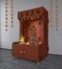 White Finish OM Swastika Symbol of Hindu Religious Floor Temple with Spacious Wooden Shelf & Inbuilt Focus Light