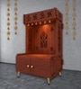 White Finish OM Swastika Symbol of Hindu Religious Floor Temple with Spacious Wooden Shelf & Inbuilt Focus Light