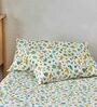 White Floral 144 TC Cotton Blend Queen Sized Bed Sheets with 2 Pillow Covers