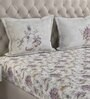 White Floral 144 TC Cotton Queen Sized Bed Sheets with 2 Pillow Covers