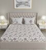 White Floral 144 TC Cotton Queen Sized Bed Sheets with 2 Pillow Covers