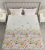 White Floral 144 TC Cotton Queen Sized Bed Sheets with 2 Pillow Covers