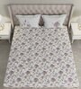 White Floral 144 TC Cotton Queen Sized Bed Sheets with 2 Pillow Covers