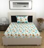 White Floral 144 TC Cotton Single Bedsheet With 1 Pillow Cover
