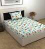 White Floral 144 TC Cotton Single Bedsheet With 1 Pillow Cover