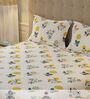 White Floral 200 TC Cotton King Sized Bedsheet with 2 Pillow Covers