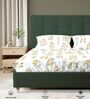 White Floral 200 TC Cotton King Sized Fitted Bedsheet with 2 Pillow Covers