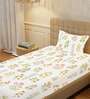 White Floral 200 TC Cotton Single Bedsheet with 1 Pillow Cover