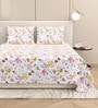 White Floral 220 Tc Cotton Super King Bedsheet With 2 Pillow Covers