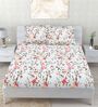 White Floral 260 Tc Polycotton Double Fitted Bedsheet With 2 Pillow Covers