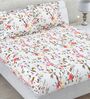 White Floral 260 Tc Polycotton Double Fitted Bedsheet With 2 Pillow Covers